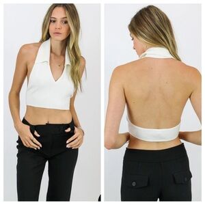 We WORE WHAT NWT COLLAR HALTER CABLE KNIT RIB ZURA WHISPER WHITE